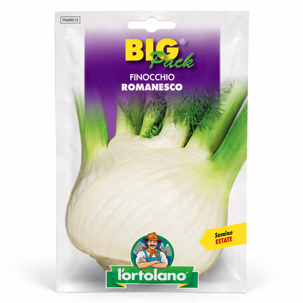 Bustina semi Finocchio Romanesco L'Ortolano Big Pack per semina estiva, con immagine del finocchio bianco