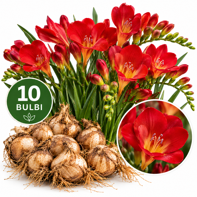 Fresie Semplici Rosse – 10 bulbi da fiore con fiori rossi profumati