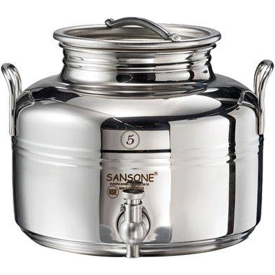 Mini fustino olio Sansone Gioiello 5 litri in acciaio inox 18/10 con rubinetto, maniglia e supporto in PVC