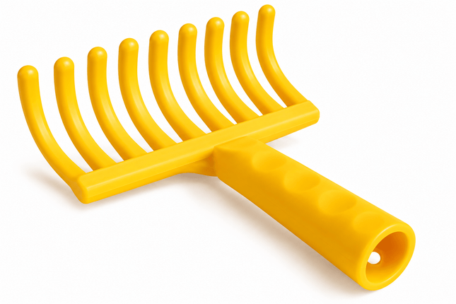 Cogliolive manuale 11 STEA giallo in polipropilene con 9 dita stondate e impugnatura ergonomica con foro portamanico